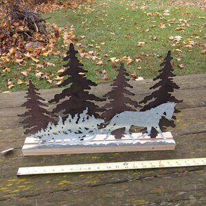 Metal Horse Drawn Winter Sleigh w/ Trees Christmas Holiday